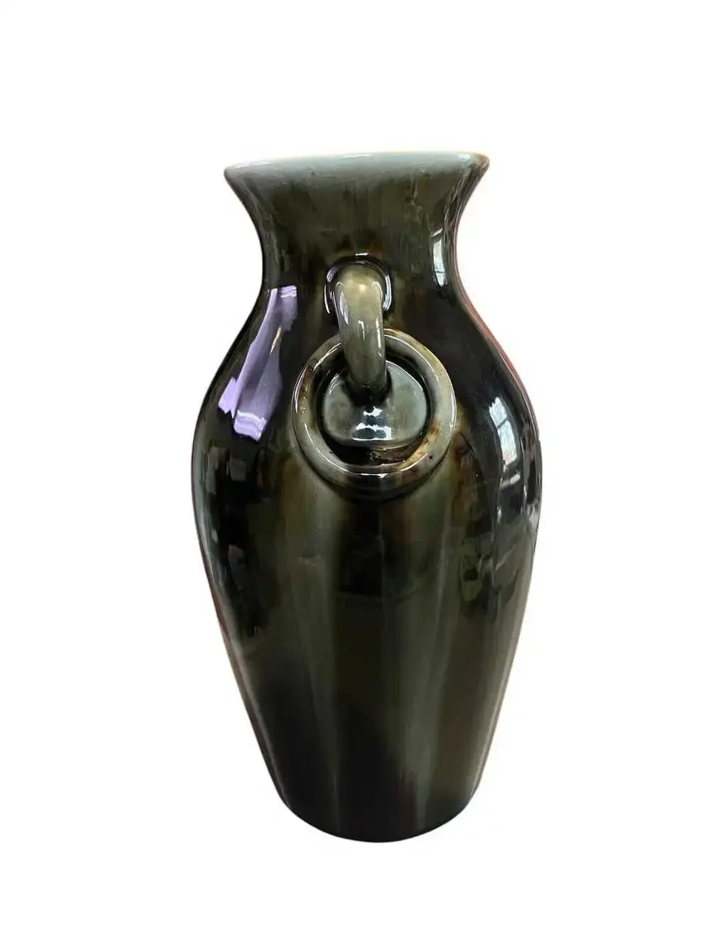 Vintage 10” Drip Glaze Art Pottery with Handles Oxford Red & Green Finish